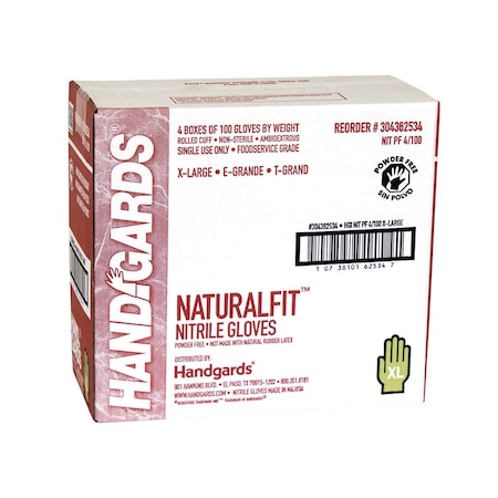 Handgards NaturalFit, Disposable Gloves, Nitrile, Powder-Free, XL, 400 PK, Blue 304362534